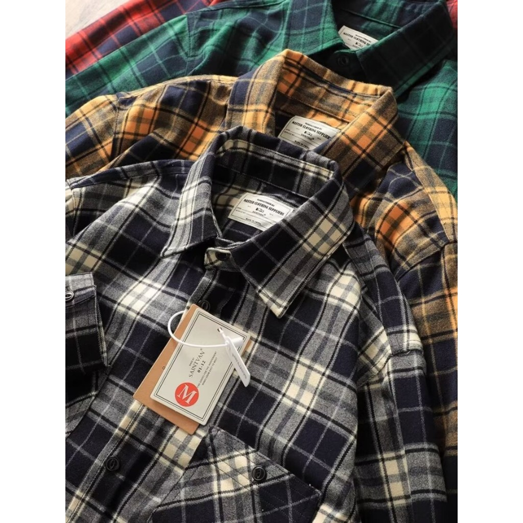 Comércio exterior exportação cauda único corte etiqueta primavera outono masculino puro algodão escovado xadrez camisa d