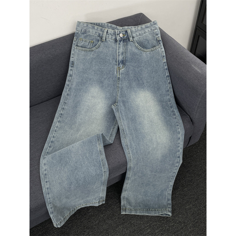 Verão Retro lavado azul Jeans americano vibe solto calças retas Street Wear All-Match calças casuais masculinas