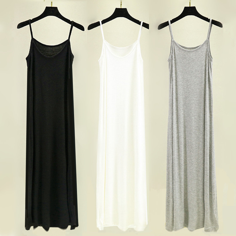 Modal Suspender saia feminina verão vestido interno preto branco saia de fundo solto tamanho grande saia longa estilo fi