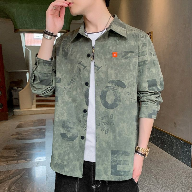 Camisa geral masculina camuflada de manga comprida Casual primavera outono Street Wear solto estilo fino camisa superior