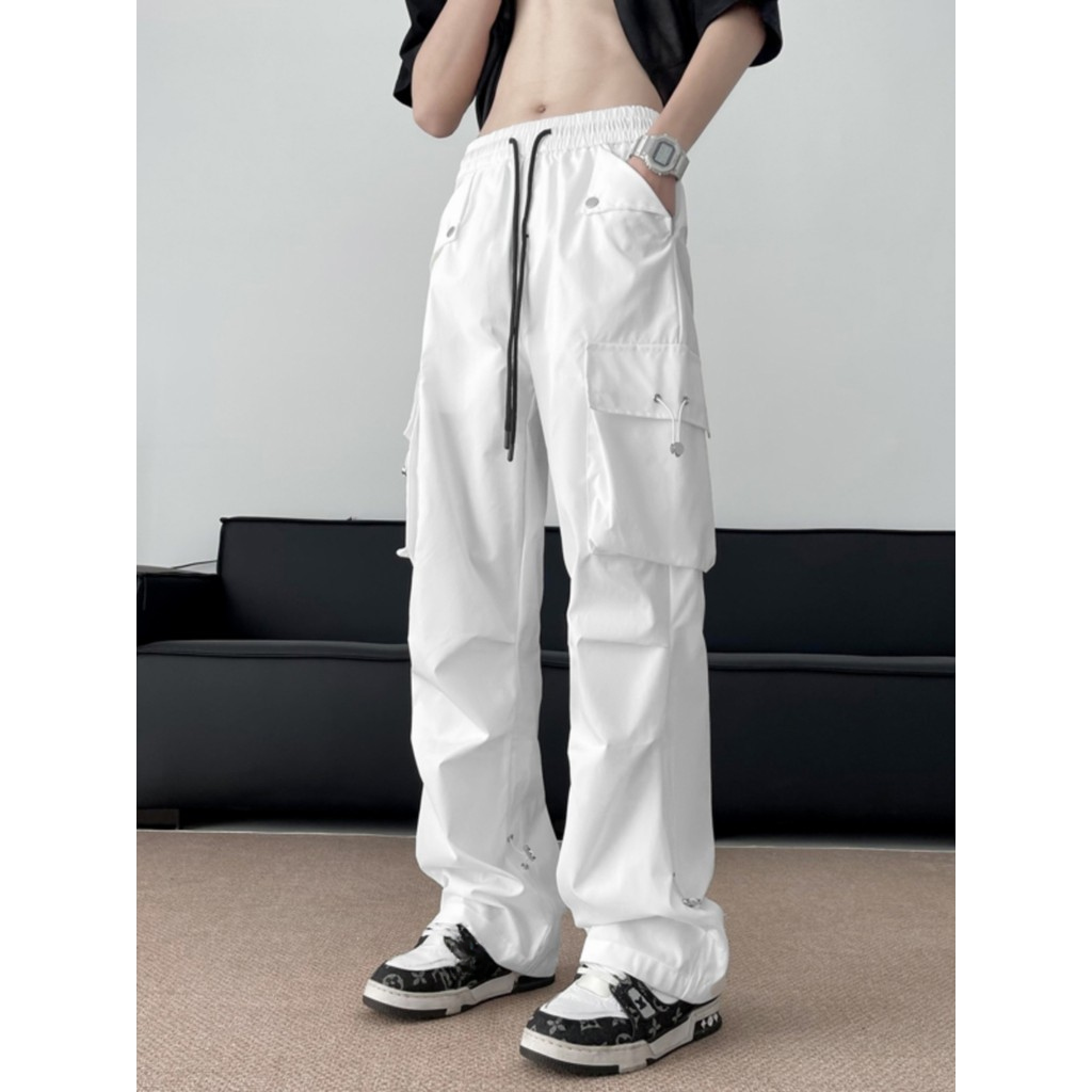 Hip Hop americano hiphop macacão masculino primavera solto calças de perna larga estilo fino Street Wear branco esportes