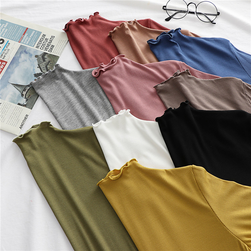Fungus Edge camiseta de manga comprida feminina primavera verão fino ajuste estilo ocidental máscara interna topo Modal 