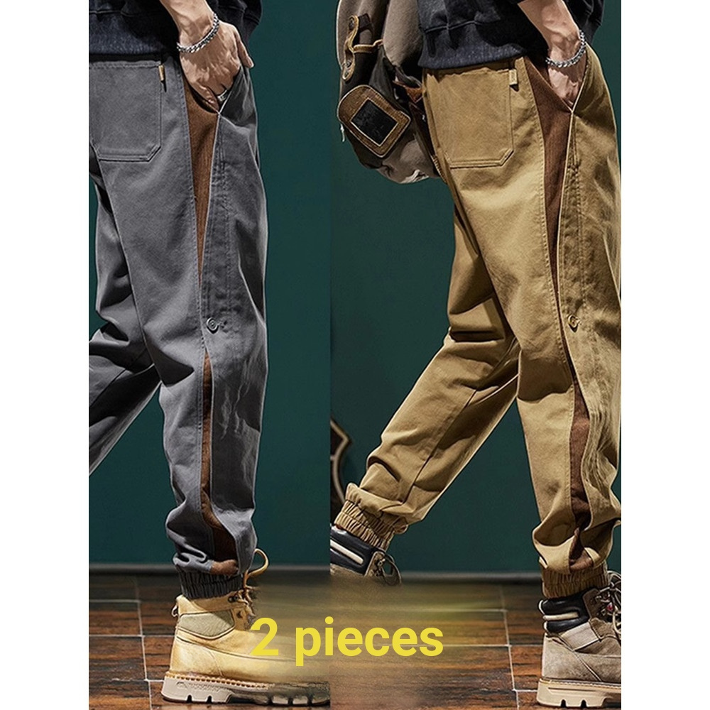 Americano pesado rua resistente ao desgaste costura macacão masculino Retro rufião bonito calças casuais outono solto re