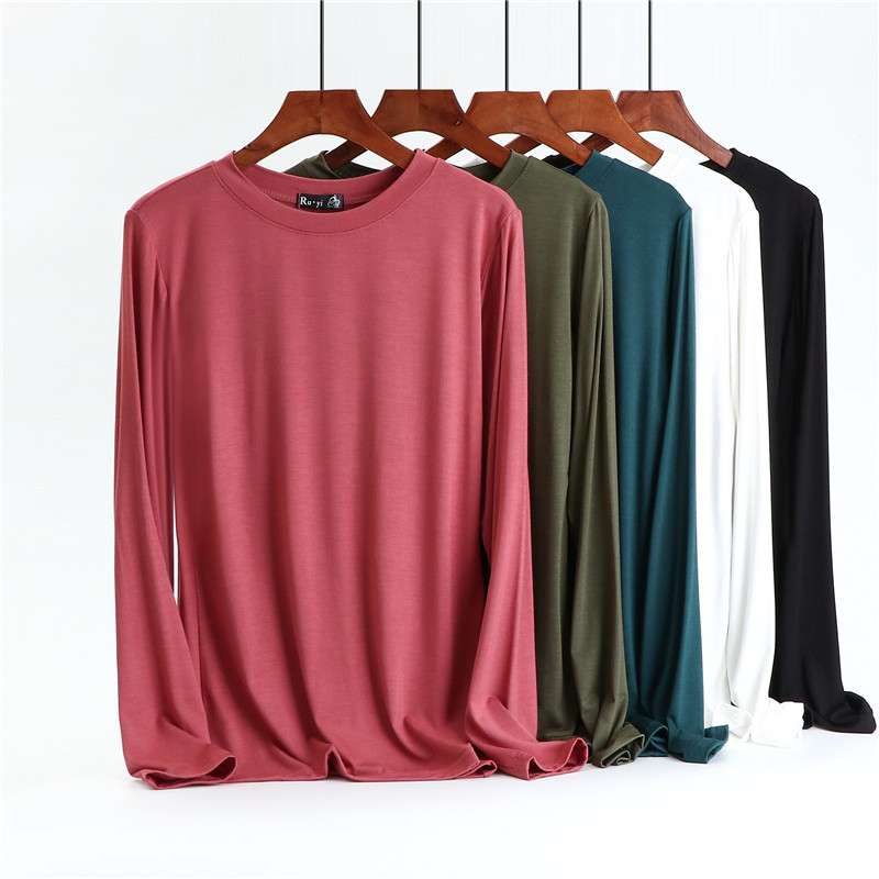 2024 primavera verão estilo ocidental Modal camisa de fundo feminino Plus Size manga comprida camiseta feminina interior