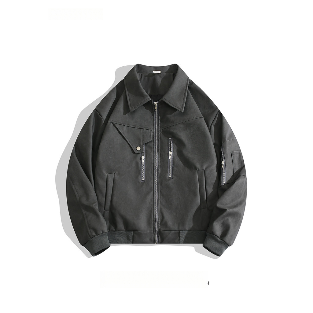 BOYUE BOYUE Jaqueta de couro com zíper duplo estilo americano na moda retrô vibe Puffian bonito jaqueta de alta qualidad