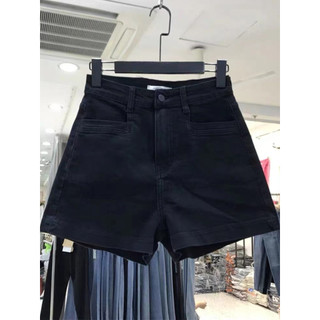 Preto cintura alta Denim Shorts feminino verão novo estilo tamanho grande gordura mm solto mais magro olhar a linha reta