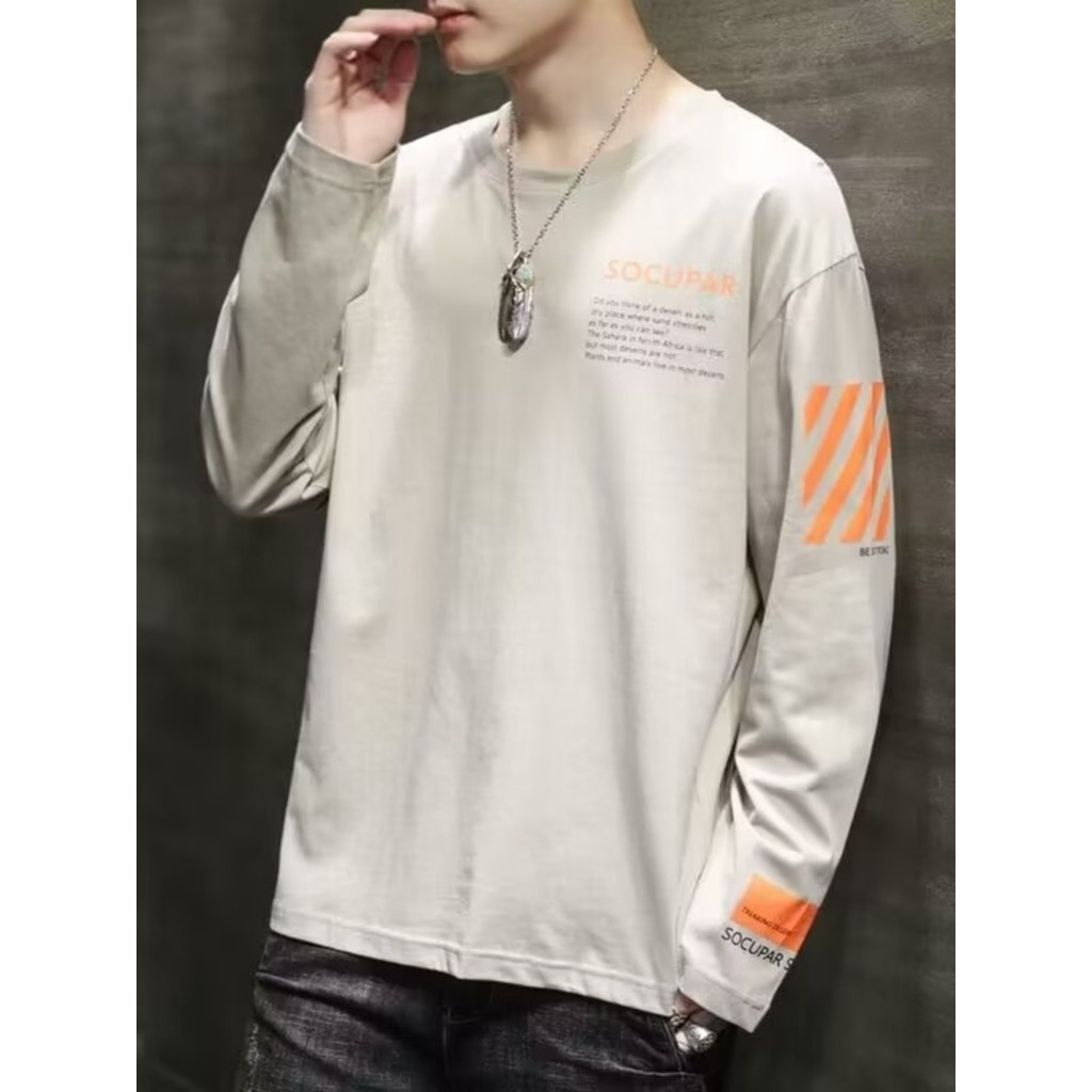 Comércio exterior pedido final de manga comprida camiseta masculina primavera outono tendência solta versão coreana cami