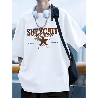Americano Retro pesado puro algodão juventude camiseta de manga curta masculina verão Street Wear solto estudante branco