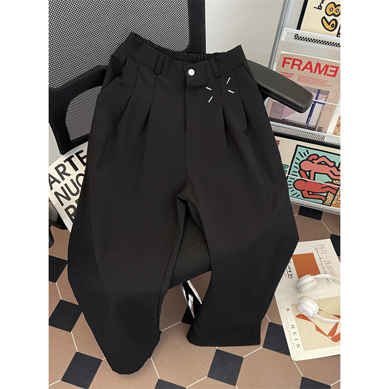 Nicho Design sentimento plissado terno calças masculinas verão street Wear solto Drape calças de perna larga High street