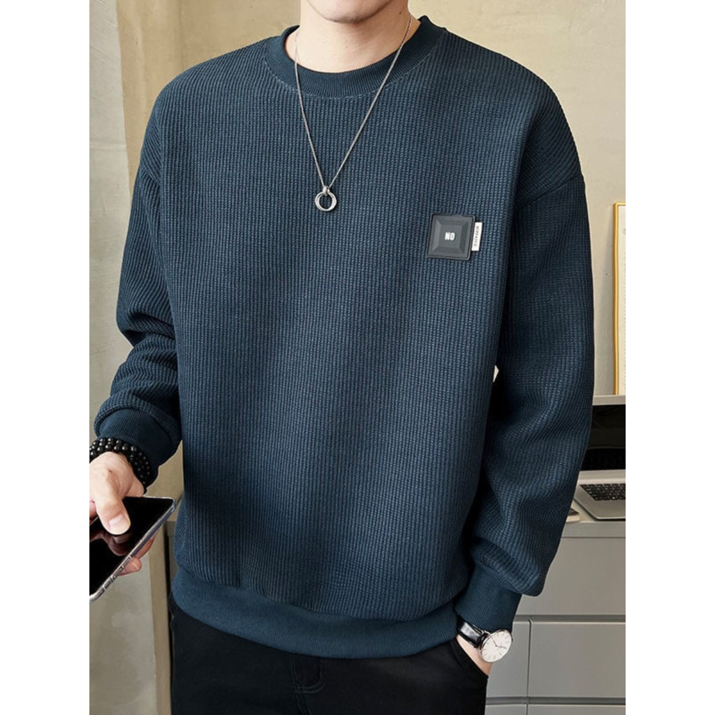 Camiseta de manga comprida masculina primavera outono pesado Street Wear Waffle em torno do pescoço camisa de fundo cami