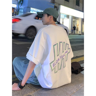 Estilo Hong Kong 100% algodão pesado camiseta de manga curta masculina solta carta impressa topo ins Street Wear All-Mat