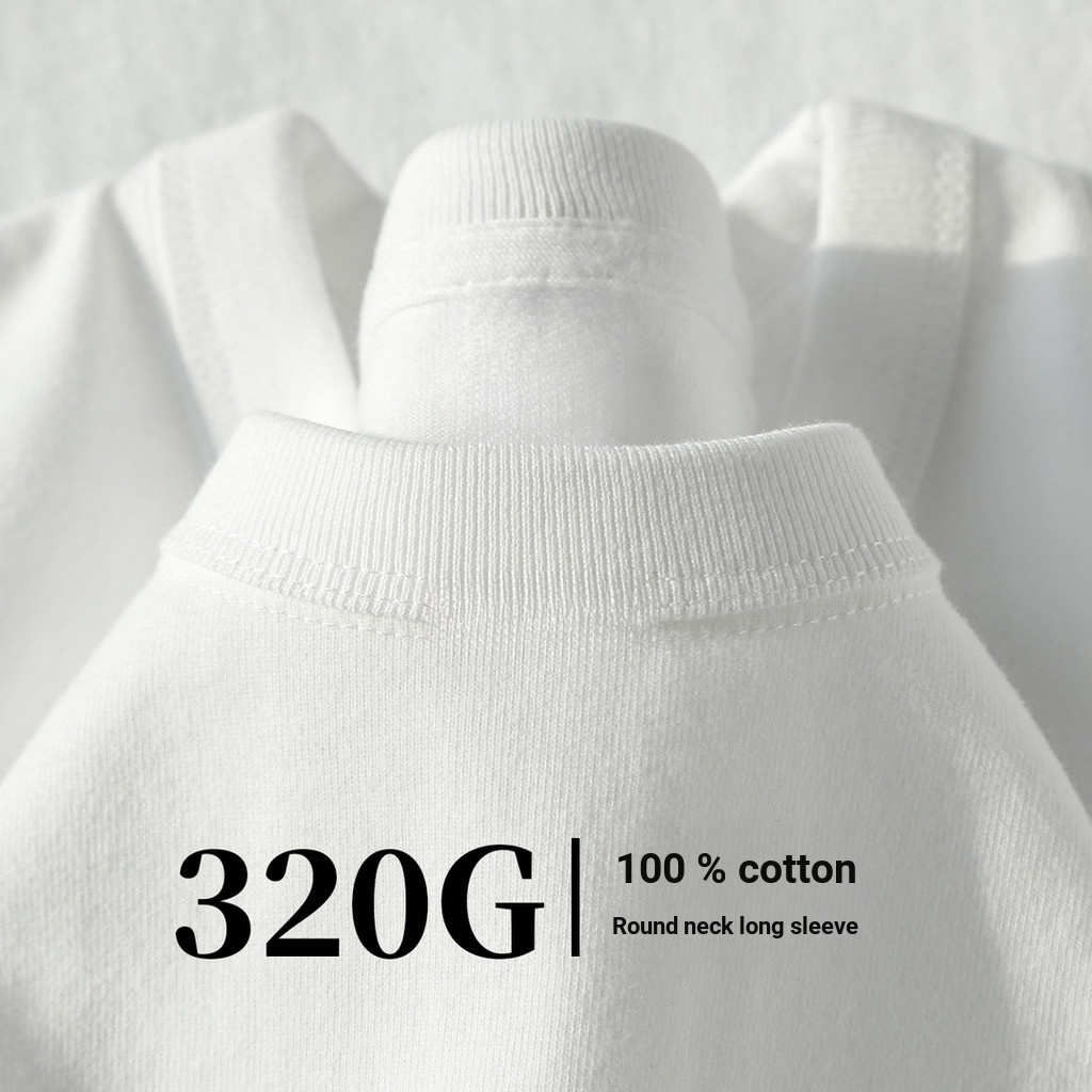 Três agulhas estilo americano 320G algodão pesado manga comprida camiseta das mulheres dos homens primavera outono solto