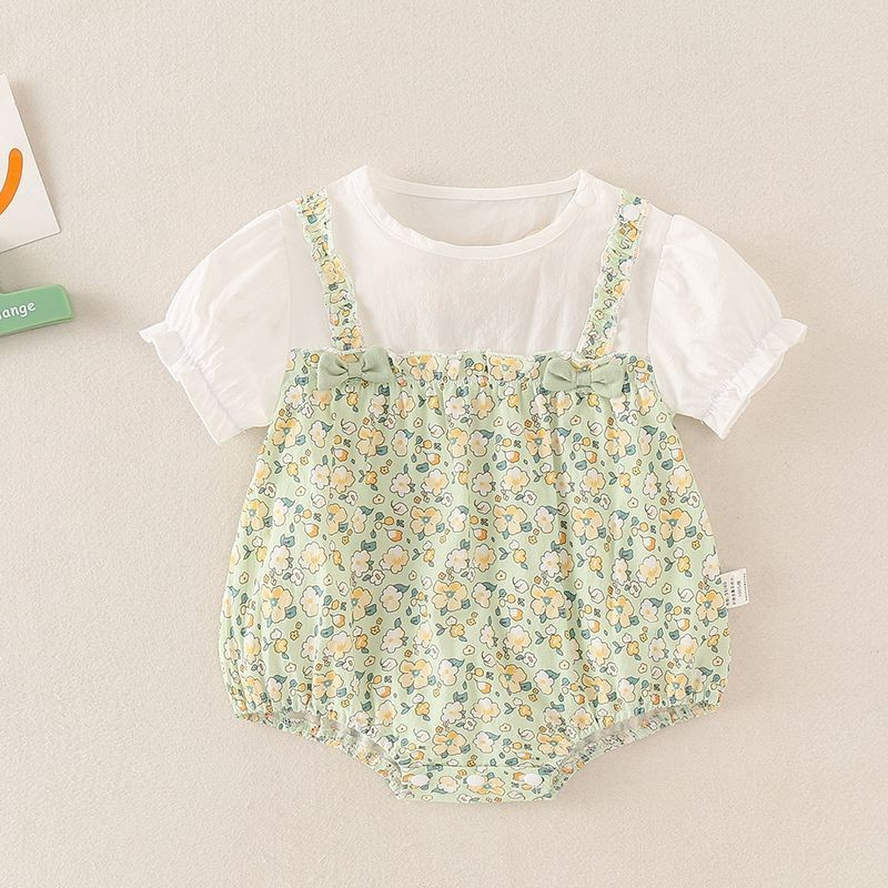 Bebê de manga curta macacão de bebê verão fino puro algodão recém-nascido macacão bebê Floral estilo coreano macacão