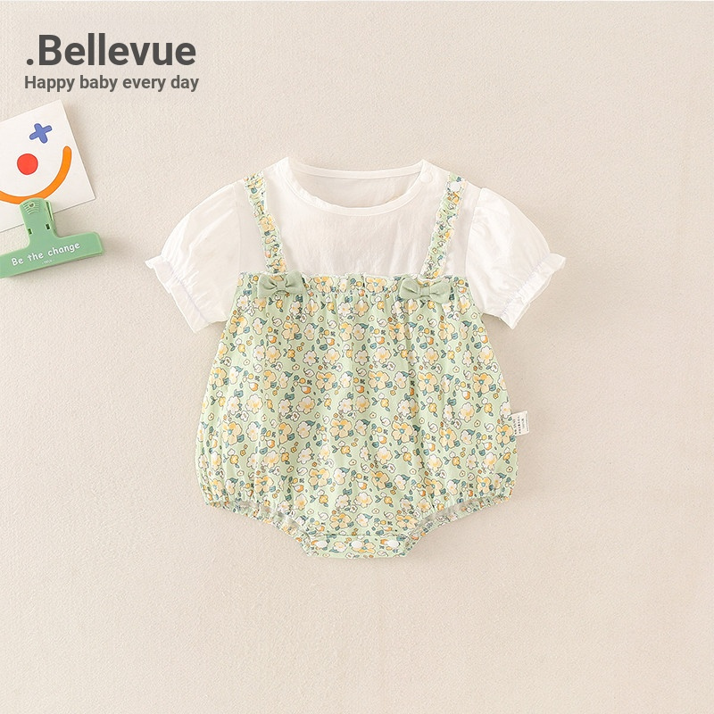 Belle roupas de bebê verão macacão de bebê estilo fino puro algodão masculino feminino bebê Floral manga curta macacão p