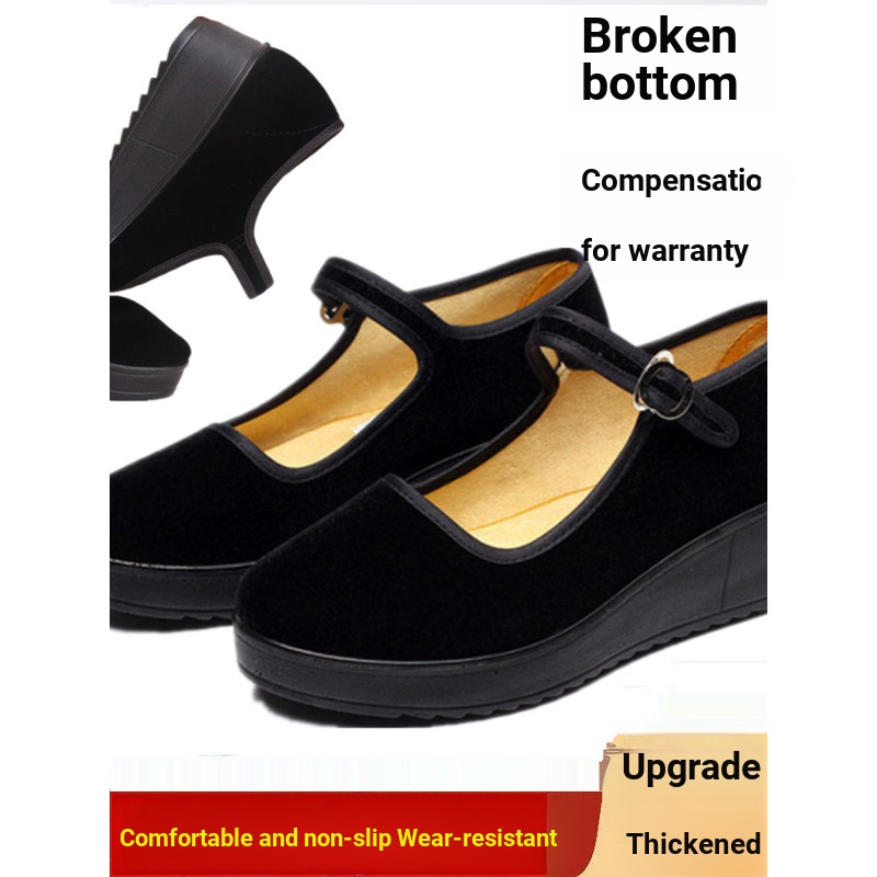 Sapatos de trabalho femininos pretos sapatos de trabalho de Hotel sola plana dança mãe sapatos antiderrapantes sapatos d