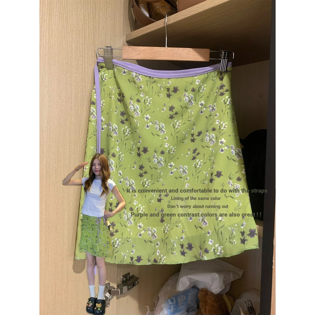 Design sentir verde Floral rendas saia feminina 2026 primavera novo estilo gordura mm impresso saia linha A saia média