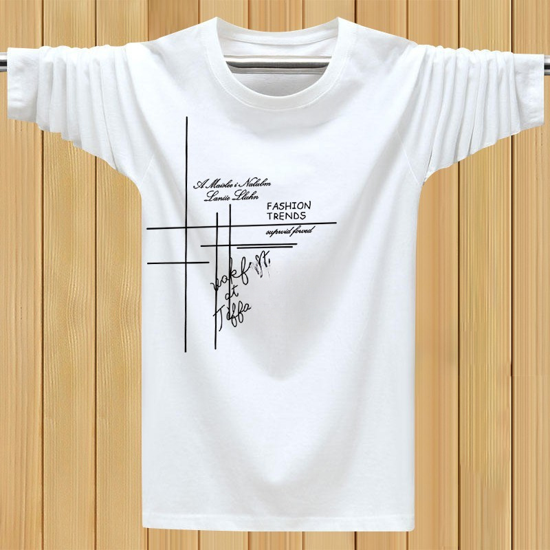 Camiseta de manga comprida masculina em torno do pescoço primavera outono estudante camiseta roupas superiores versão co