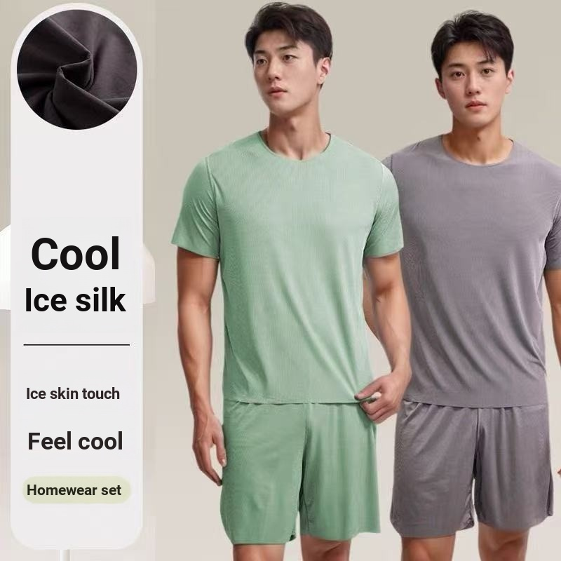 Roupas de casa masculinas de seda gelo legal ar condicionado roupas pijamas masculinos 2026 novo estilo juventude Shorts