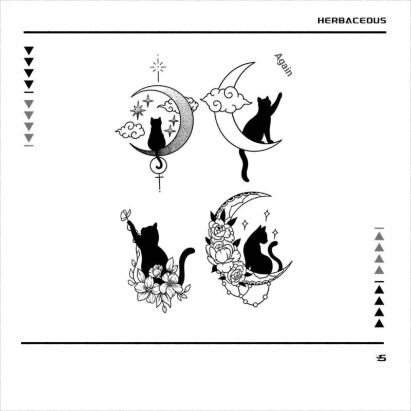 Adesivos de tatuagem de ervas de flor de lua e gato conto de sonhos estilo de conto de fadas criativo masculino feminino