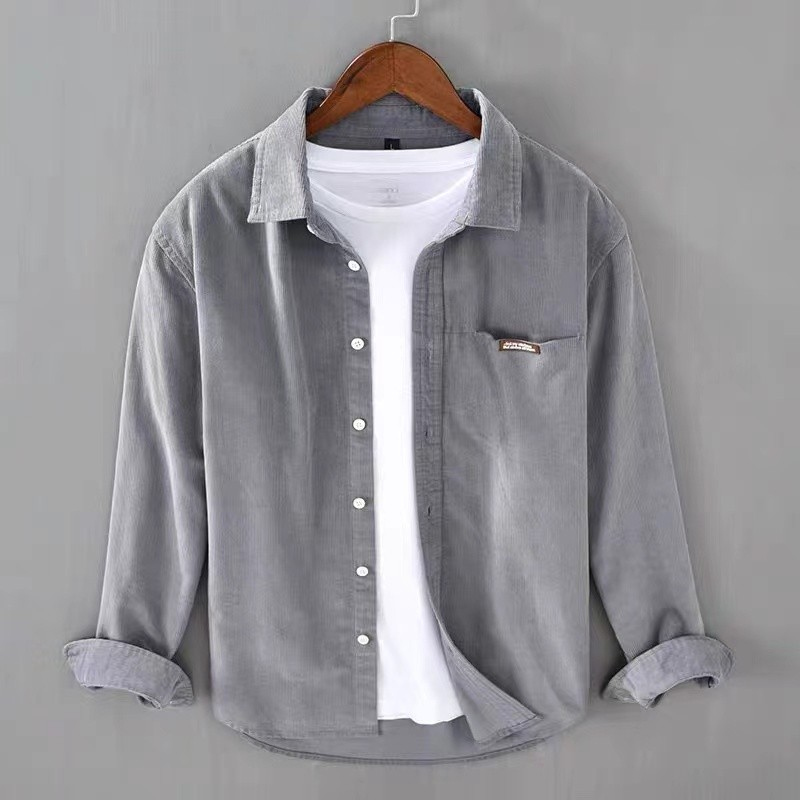 Outono masculino camisa de algodão puro veludo topo Casual Street wear All-Match camisa de manga comprida exterior wear