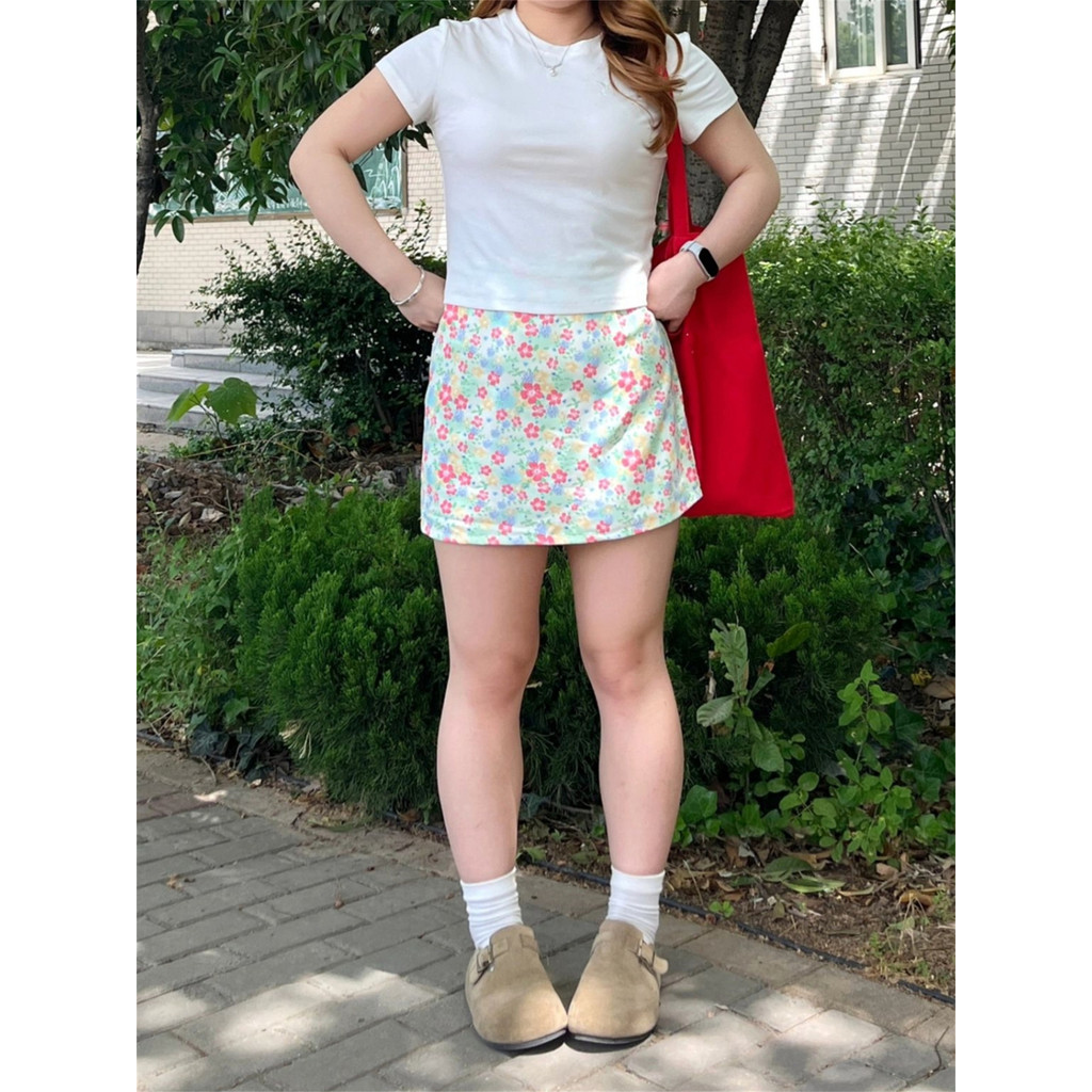 Fat mm Drape Floral saia de cintura alta All-Match mais magro olhar pequena pintura a óleo a linha saia doce nádegas sai