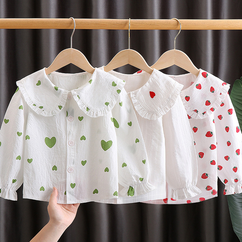 Meninas camisa do bebê de manga comprida primavera outono 2024 novo estilo crianças camisa Floral moda menina Bottoming 