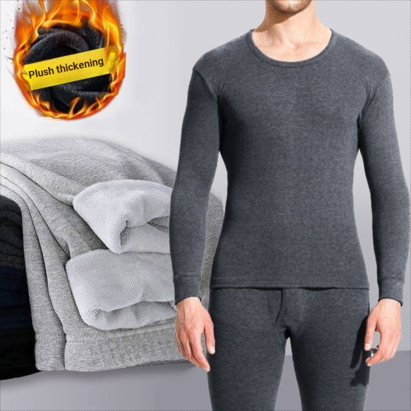 Roupa íntima térmica masculina forro de lã engrossado roupas masculinas de outono calças compridas terno de algodão puro