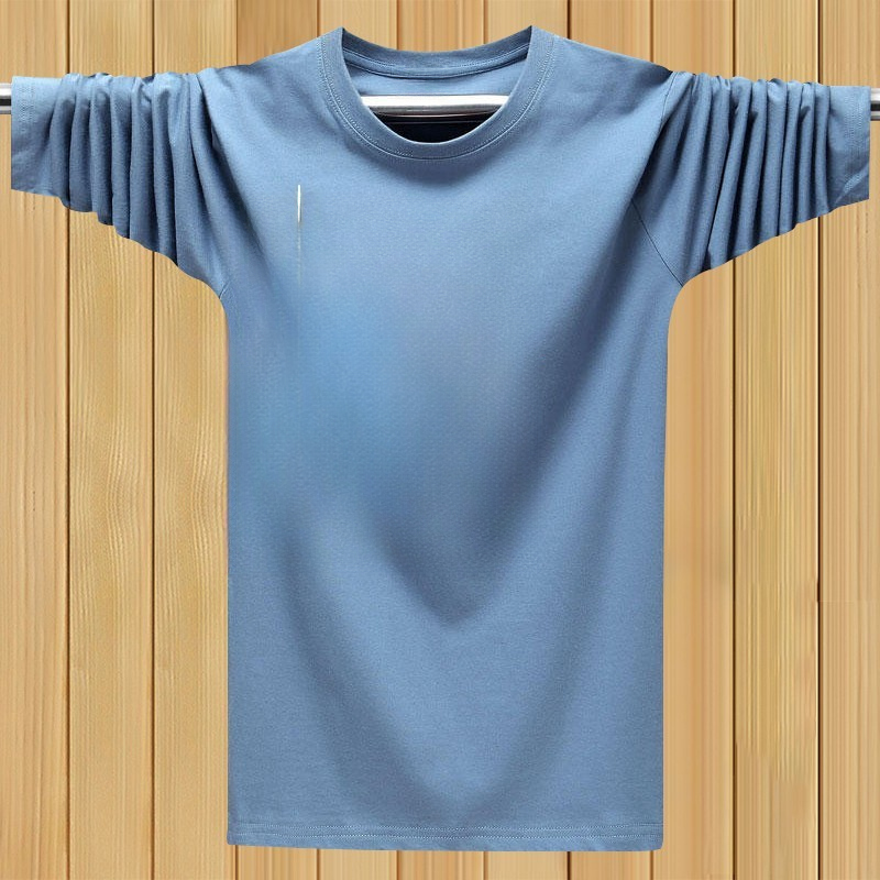 Primavera puro algodão masculino de manga comprida camiseta 2025 primavera outono novo estilo camisa de fundo em torno d