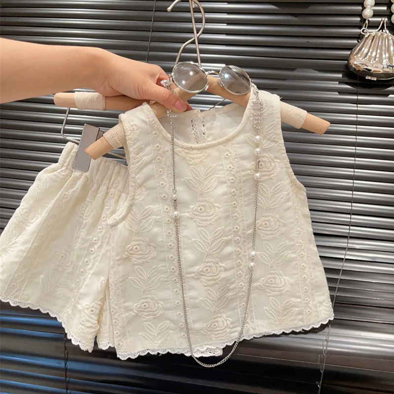 Meninas ternos de verão crianças moda influenciador moda meninas bebê roupas infantis colete Shorts de duas peças verão