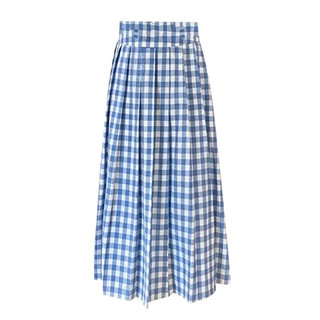 Tamanho grande ligeiramente gordo mm azul branco xadrez saia feminina outono cintura alta a linha saia xadrez saia longa