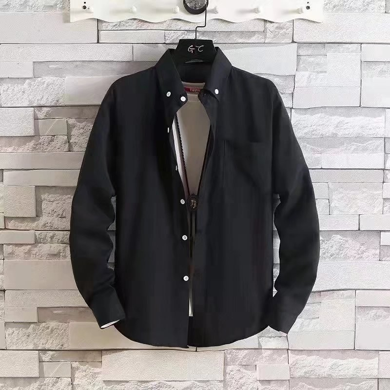 Primavera outono camisa preta masculina de manga comprida versão coreana na moda all-match camisa estudante bonito solto