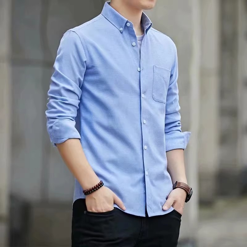 Camisa masculina de negócios 2026 verão novo estilo Oxford girando seda gelo Casual topo juventude magro-ajuste camisa d