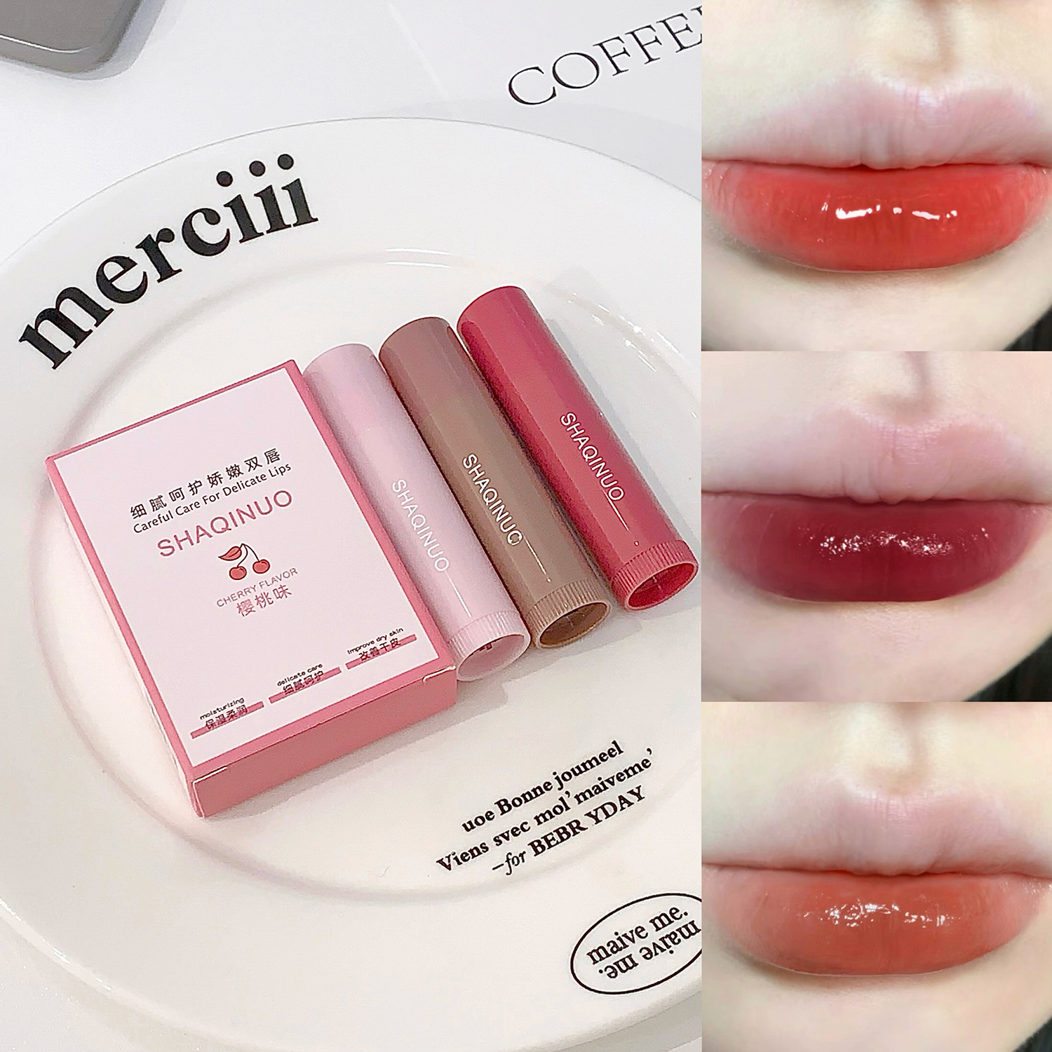 3 Pçs Conjunto Batom Hidratante Matizado Bálsamo Labial Maquiagem Coreana Brilhante Brilho
