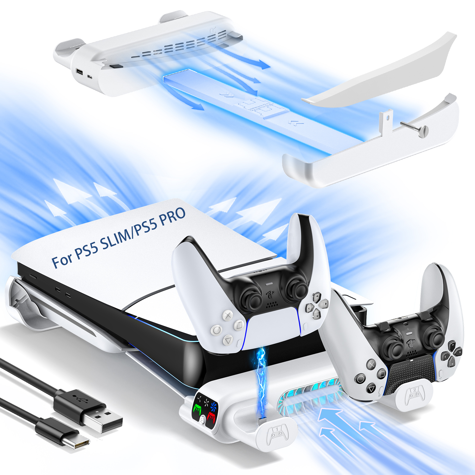 Suporte Horizontal Com Carregador De Controlador De Ventilador De Resfriamento Para Disco PS5/PS5 Slim PRO Edições Digit