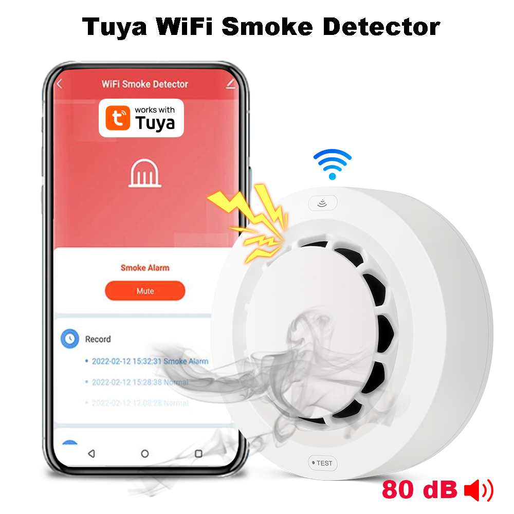 Sensor De Fumaça Tuya Wifi, Detector Sem Fio De Incêndio, Alarme Inteligente De Alta Sensibilidade Com 80DB