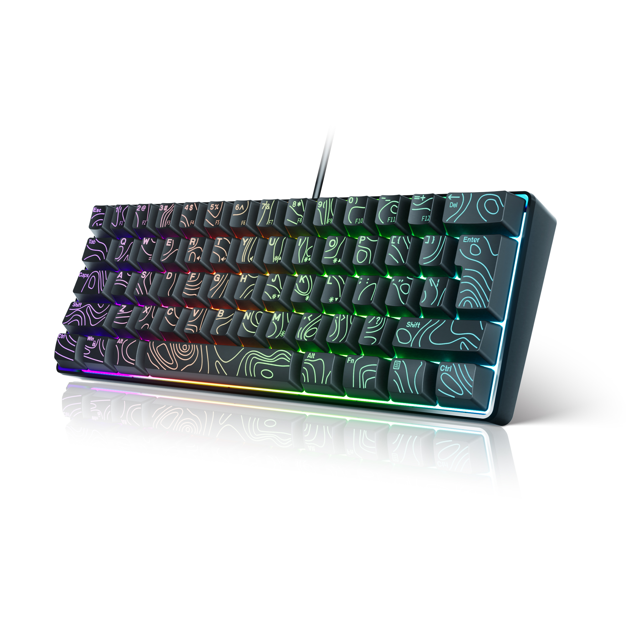 Teclado Pequeno Para Jogos Laptop RGB Retroiluminado 61 Teclas Com Fio Design Compacto Gamer PC Office