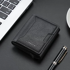 Carteira De Couro Masculina Elegante Curta Vertical-Porta-Cartões Multifuncional Unissex Com Vários Slots E Bolso Para M