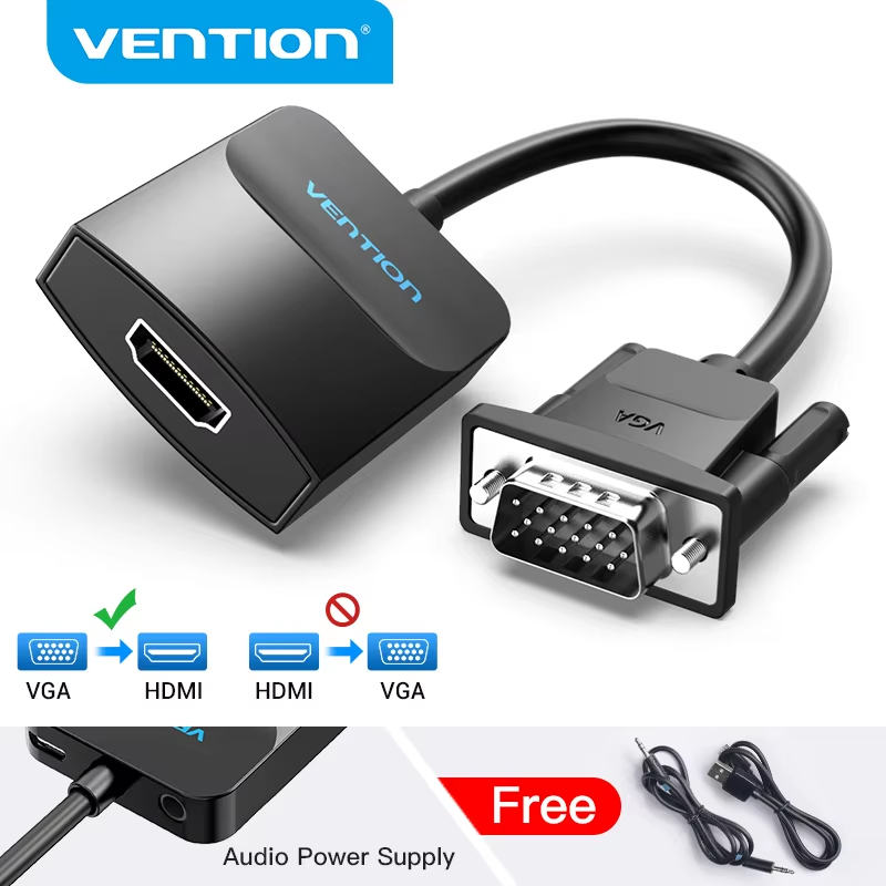 Cabo Conversor Vention VGA para HDMI 1080p Adaptador Analógico AV para Digital com Áudio para PC para Projetor