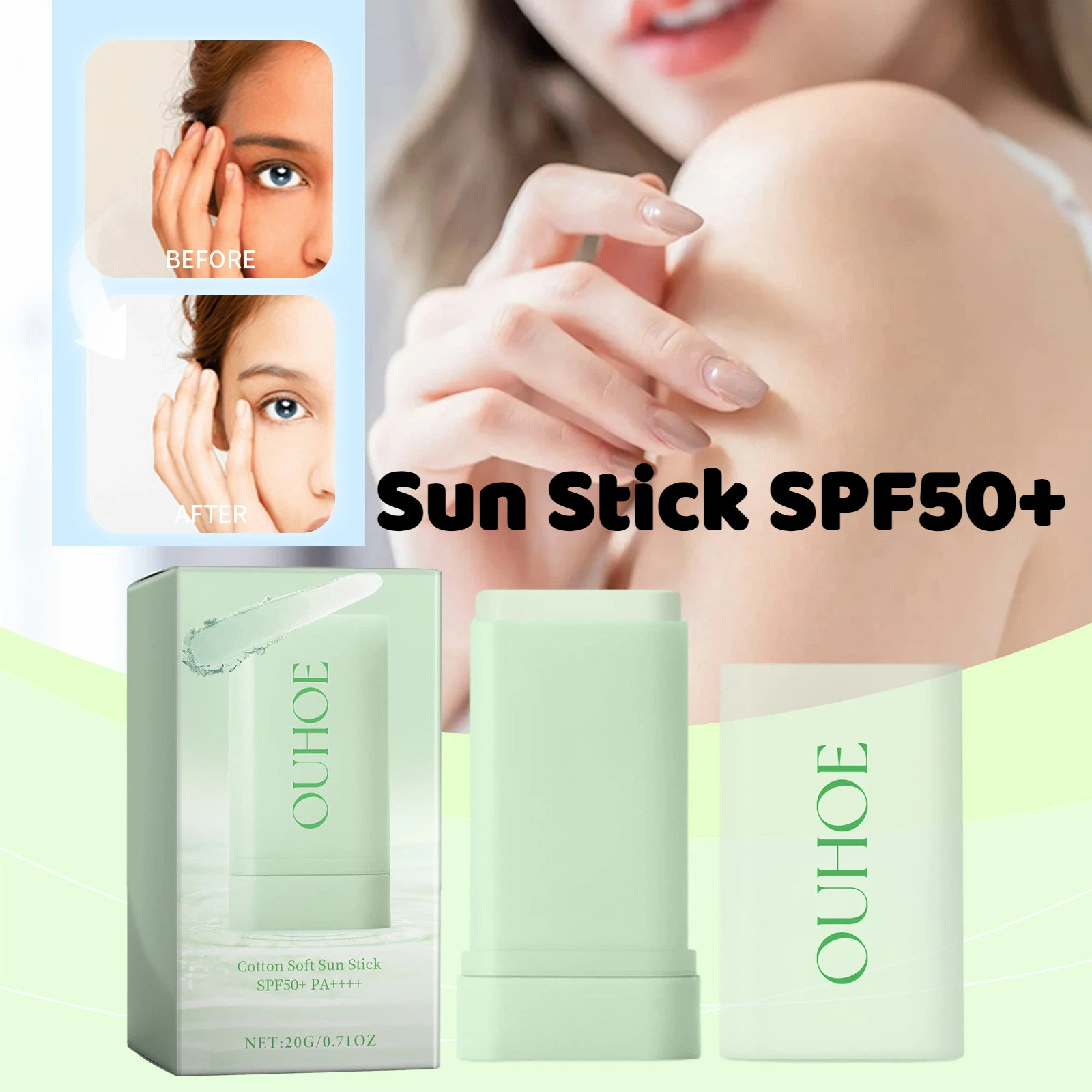 Protetor Solar Em Bastão Para Rosto Spf 50+ Pa++++, Sem Fragrância E Livre De Óleo, 20g