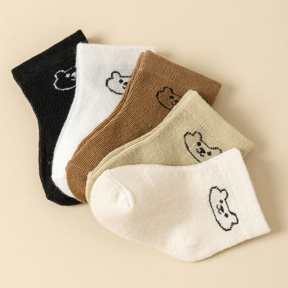 Detalhes do 5 Pares De Meias De Bebê Infantil Desenho Animado Cor Sólida Macia E Confortável Cano Médio Para Uso Diário