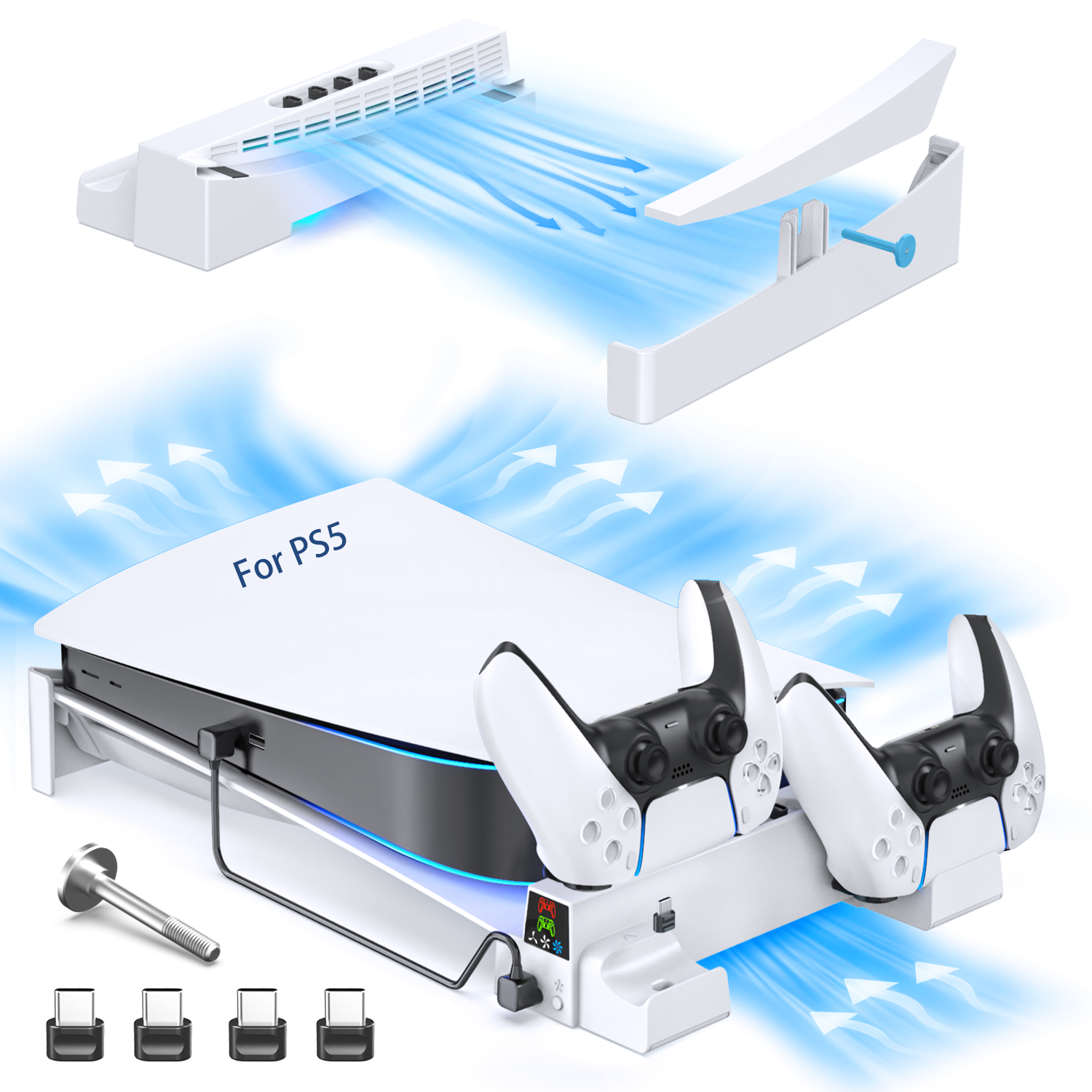 Suporte Horizontal OIVO com Controlador de Ventilador e Carregador para PS5/PS5 Slim/PS5 PRO Edições Discos e Digitais