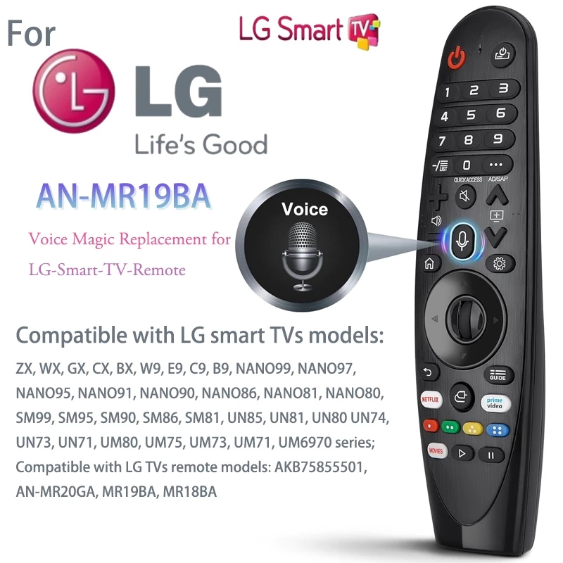  Controle Remoto de Voz Magic AKB75855501 para TV Smart LG Controle Mágico de Substituição AN-MR20GA MR19BA MR18BA