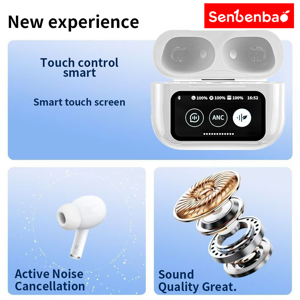 Fones de ouvido Senbenbao A9 Pro sem fio, Bluetooth 5.4, com cancelamento de ruído ANC, microfone integrado e tela · foto 2
