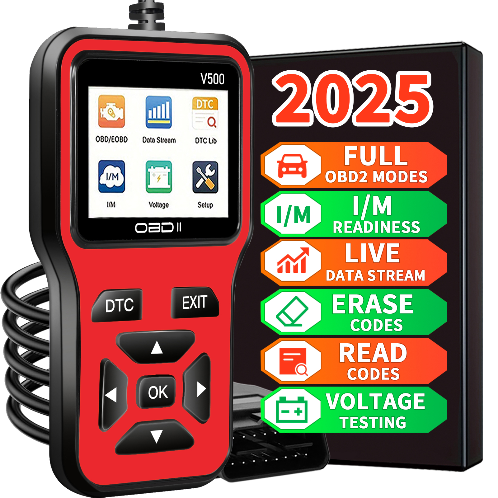 Scanner Obd2 V500 | Leitor Profissional | Dados Em Tempo Real, Luz Do Motor E Falhas | Ideal Para Mecânicos