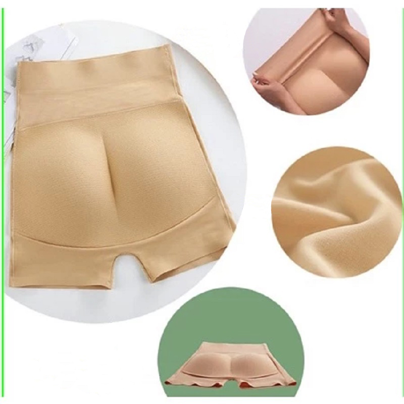 Calcinha Cintura Alta com Almofadas Preta/Bege M-L, Modeladora Sem Costura, Levanta Bumbum e Confortável.