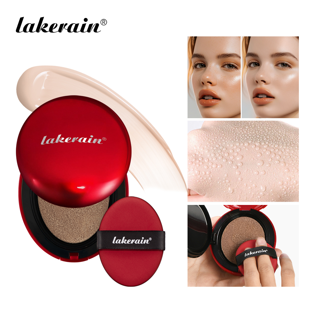 Base Hidratante Lakerain Vermelha com Cushion, à prova d'água, acabamento natural e leve, ...