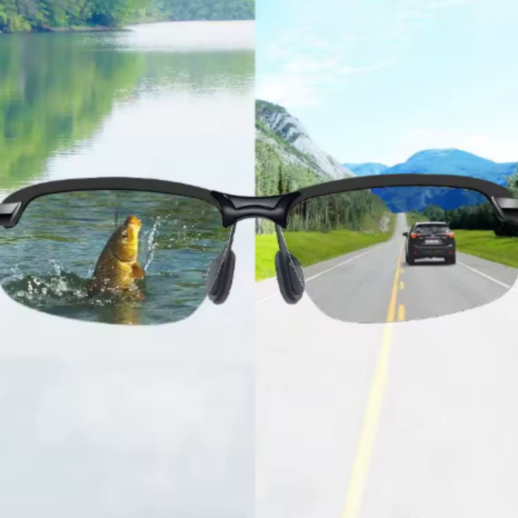 Óculos de sol polarizados fotochromáticos UV400 para homens - ideais para pesca noturna e direção.