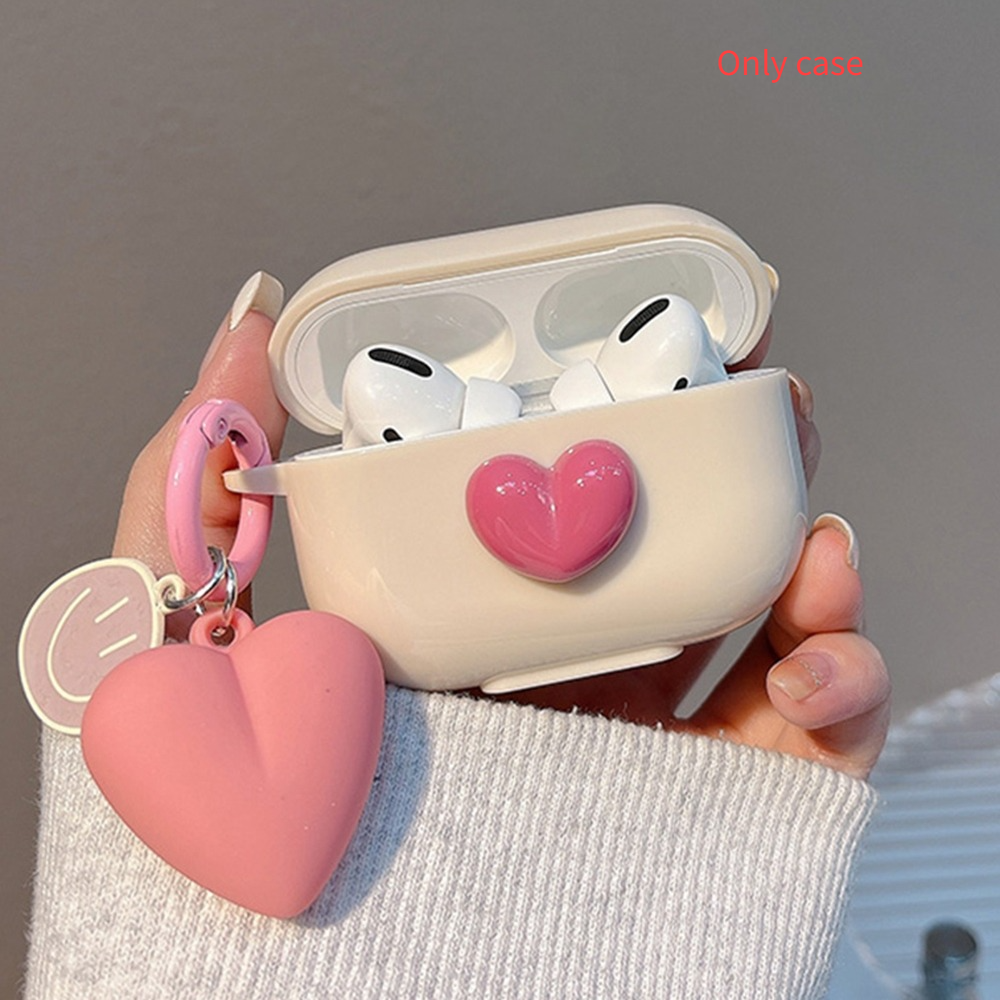 Capa Feminina Rosa 3D Coração Smiley AirPods Para 1/2/3/Pro/4 TPU Macio À Prova