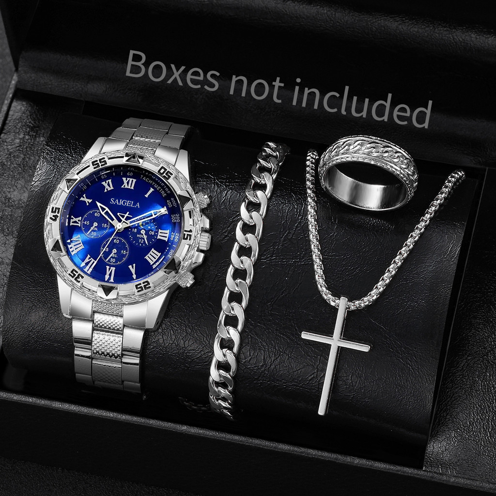 Conjunto De Relógio De Quartzo De Luxo Masculino 4 Peças – Relógios De Negócios Elegantes Com Mostrador Grande (Caixa Nã em Oferta na Shopee