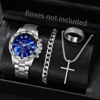 Conjunto De Relógio De Quartzo De Luxo Masculino 4 Peças – Relógios De Negócios Elegantes Com Mostrador Grande (Caixa Nã em Oferta na Shopee